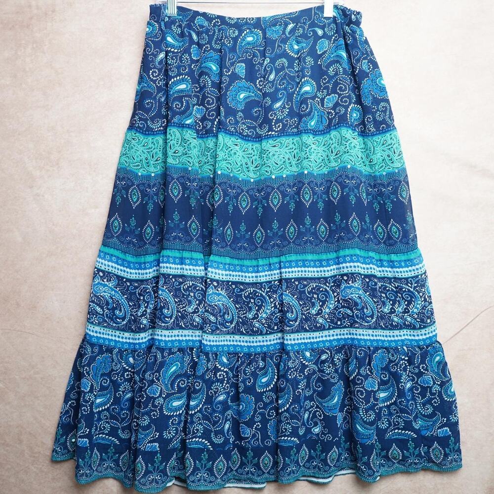 JM Collection Paisley Tiered Maxi Skirt 16R Boho